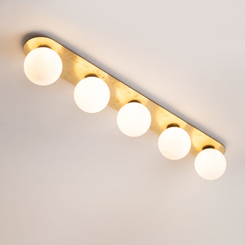 Plafon długi złoty z mlecznymi kloszami Sigma Lighting FLORA 5 33656